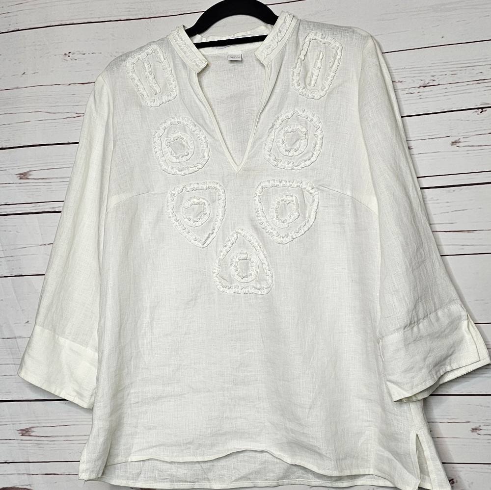 Cotton Linen White Embroidered Top